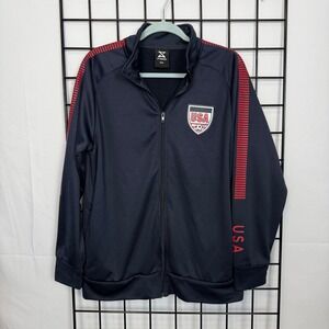 Striker USA Team Soccer Track Jacket Mens Medium Blue Full Zip Athleisure Casual